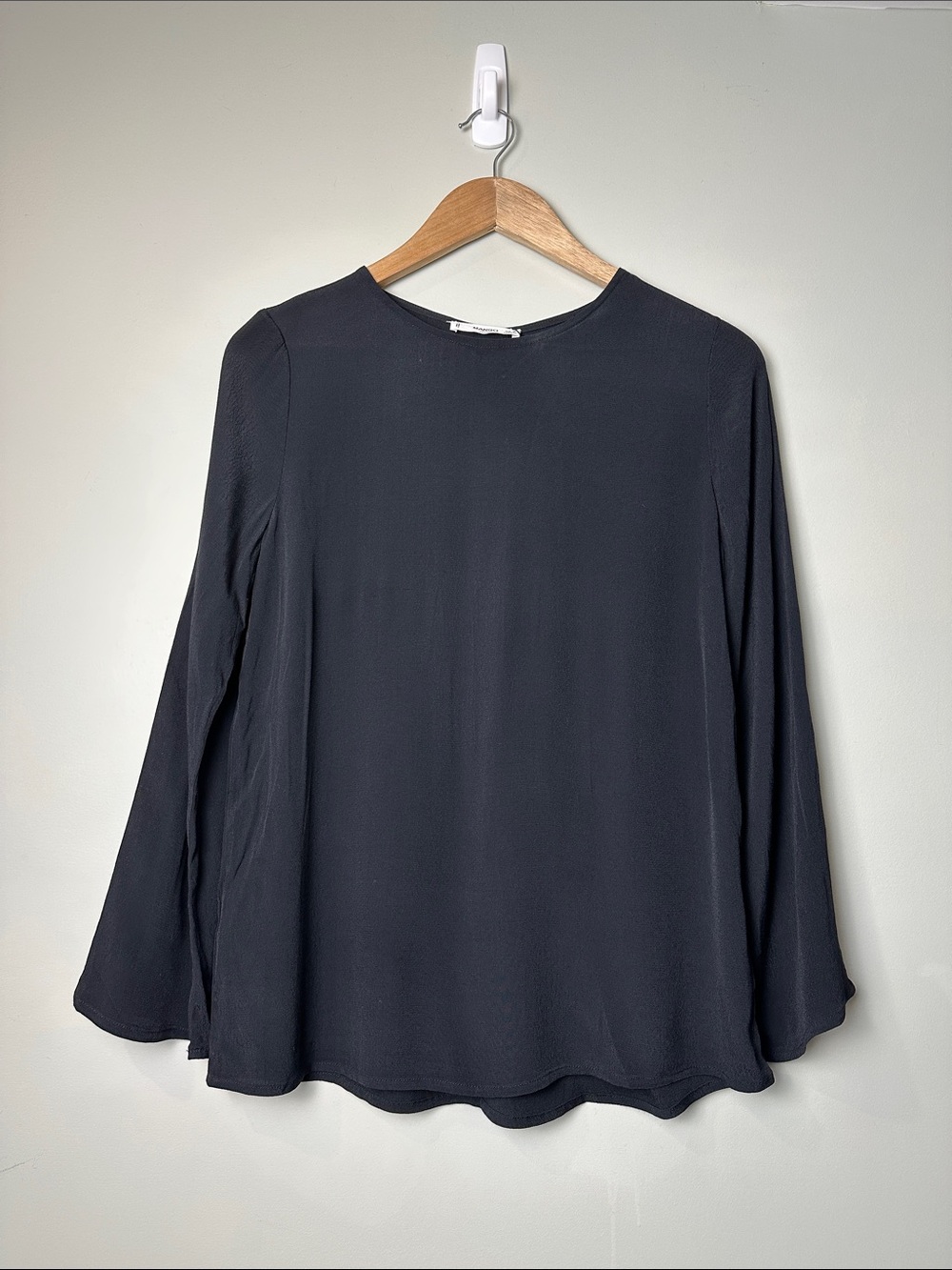 Mango Black Long-Sleeve Crewneck Blouse
